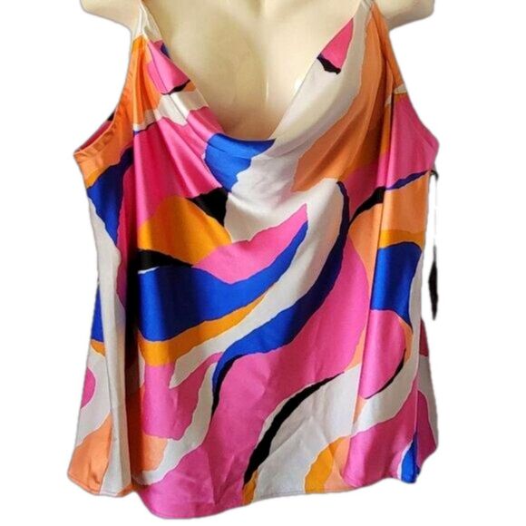 NEW Ava & Viv 2X Silky Strappy tank Colorful Geometric Adjustable Straps NWT - Picture 1 of 8